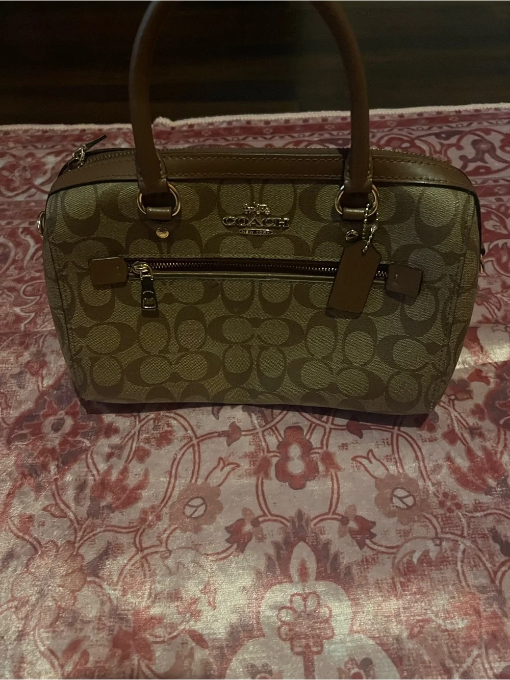 Coach Brown Khaki Signature Satchel with Leather Trim